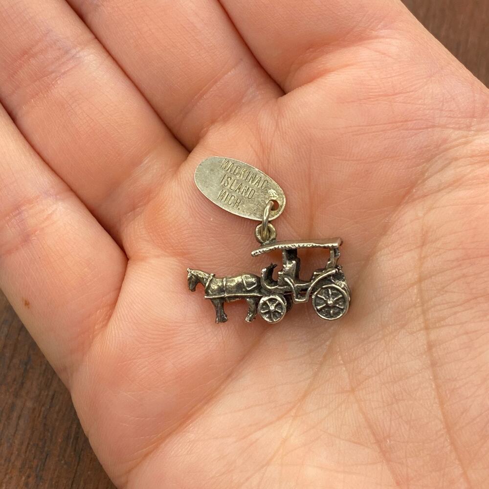 Vintage 925 Sterling "Mackinac Island Mitch" Horse Drawn Carriage Pendant Charm